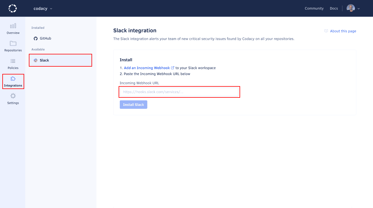 Slack integration installation