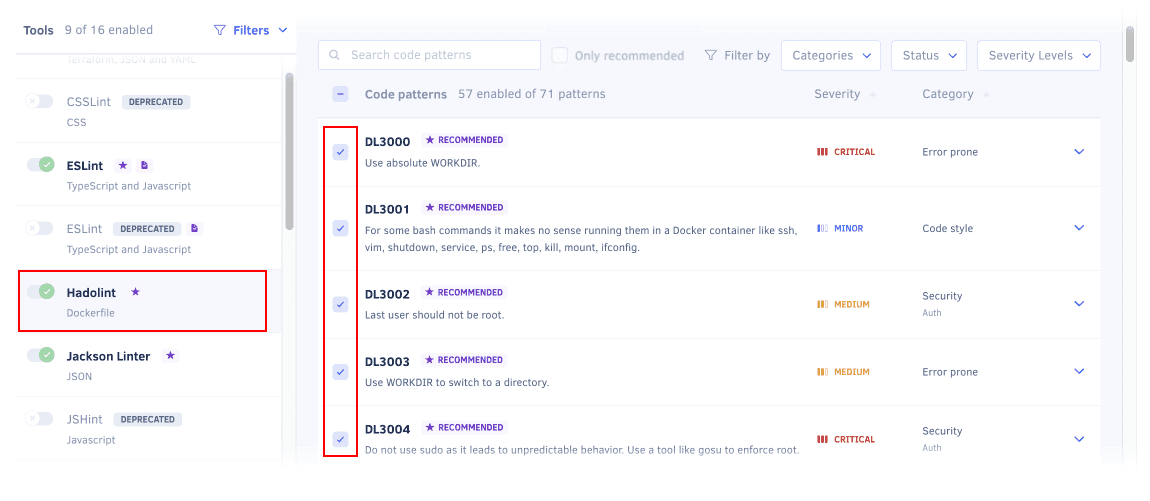 Configuring code patterns